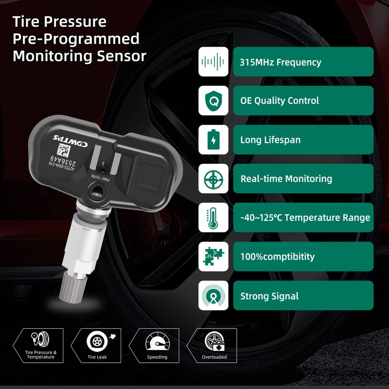 CDWTPS TPMS Sensor,315MHZ Tire Pressure Monitor System for 8-12 Honda Accord 07-11 Honda CR-V 08 Honda Fit 08-09 Honda S2000 4-Pack Replaces#42753-SWA-316.42753-SWA-A53 - Image 3